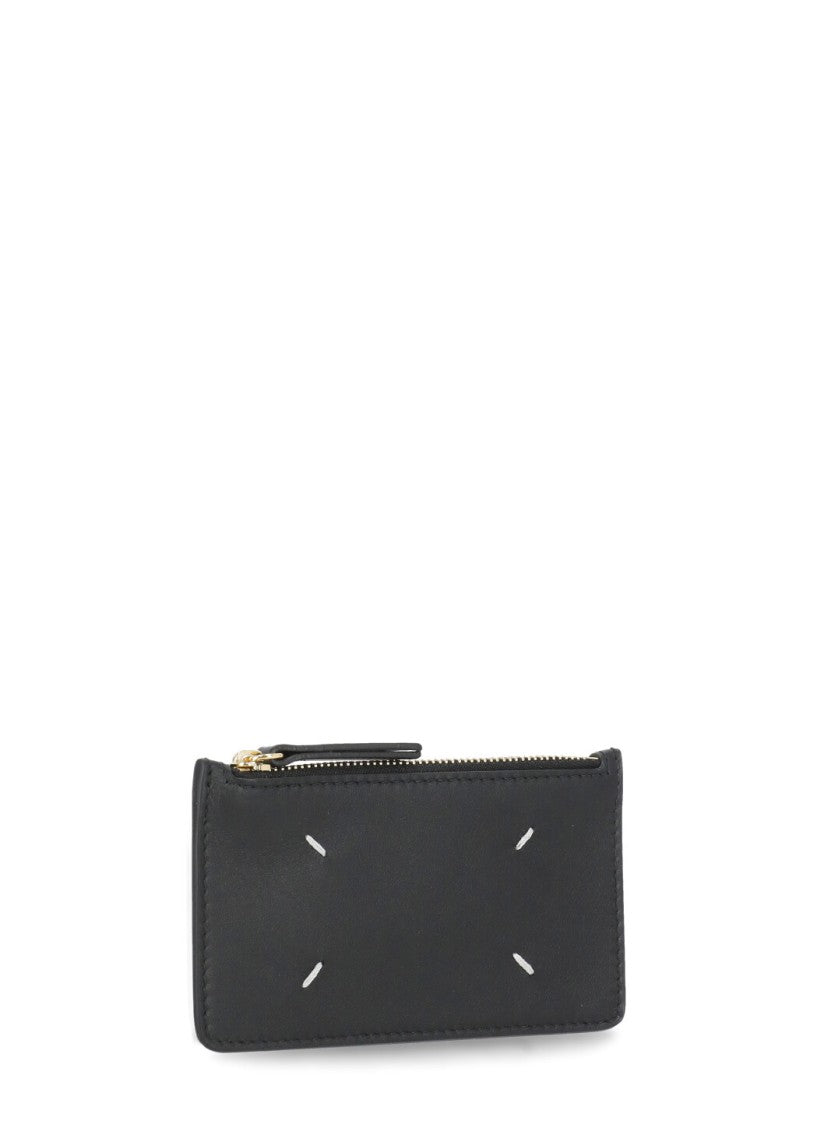 Maison Margiela Pebbled Leather Card Holder With Zippered Compartment