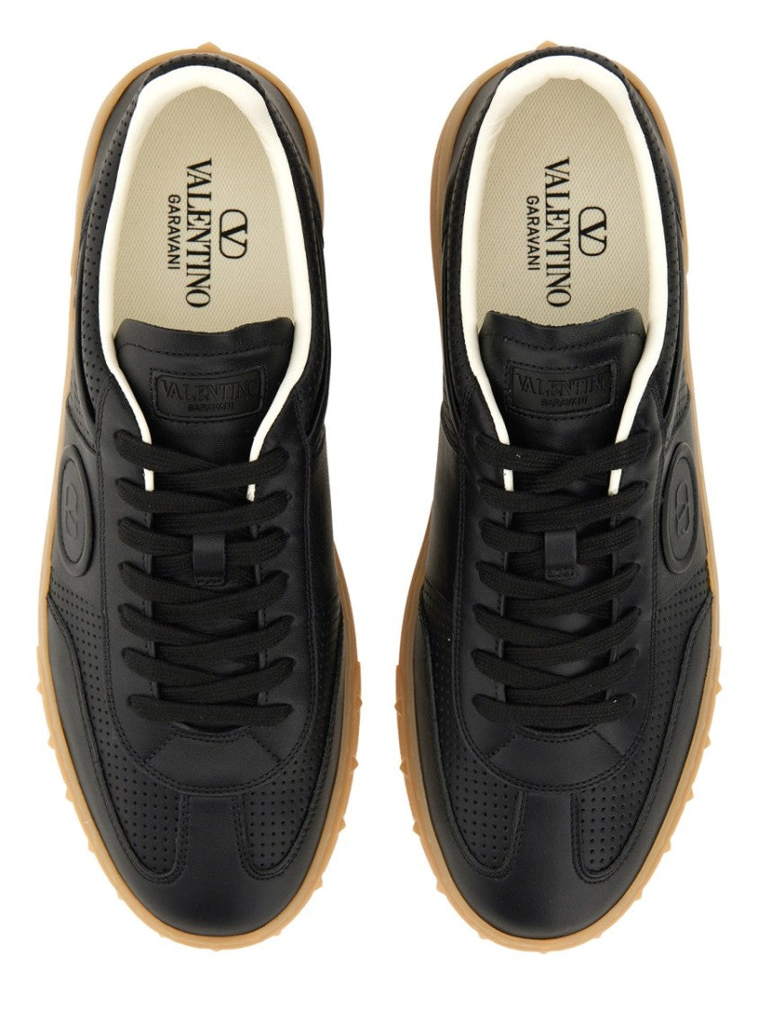 Valentino Garavani Black Low-Top Sneakers With Perforated Leather Accents