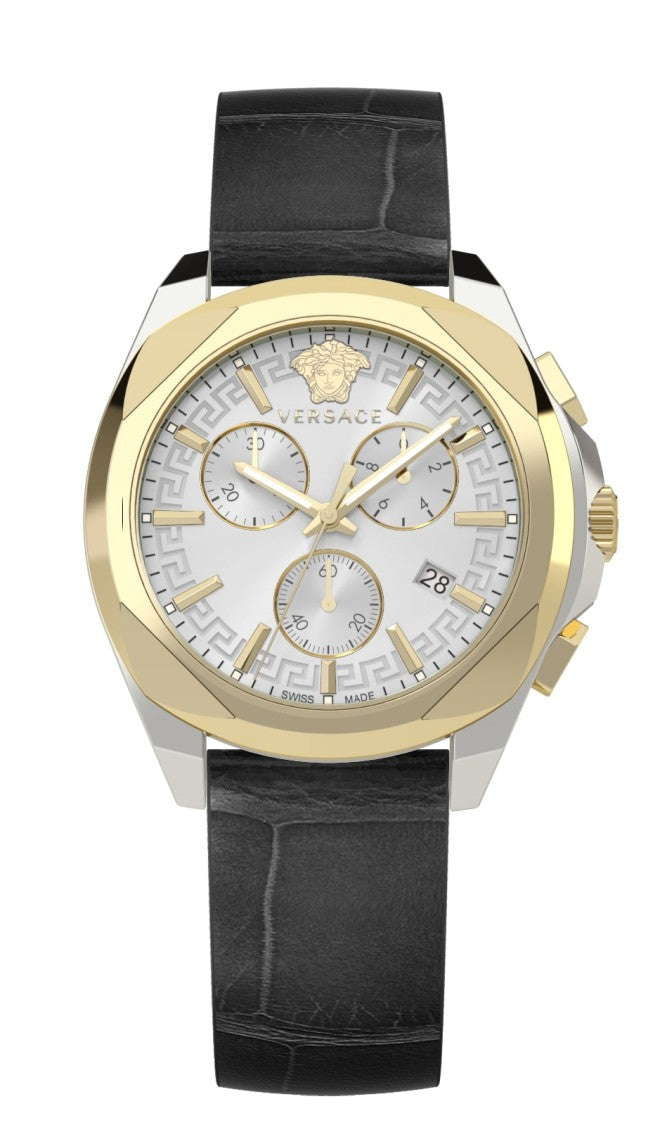 Versace Versace Chronograph Timepiece With Gold-Tone Accents And Textured Strap