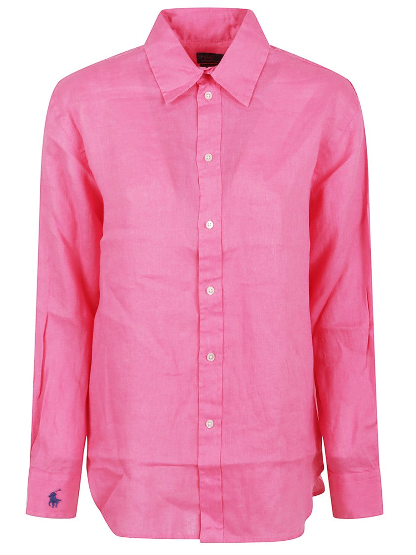 Polo Ralph Lauren Long Sleeve Button-Front Shirt In Soft Pink Linen