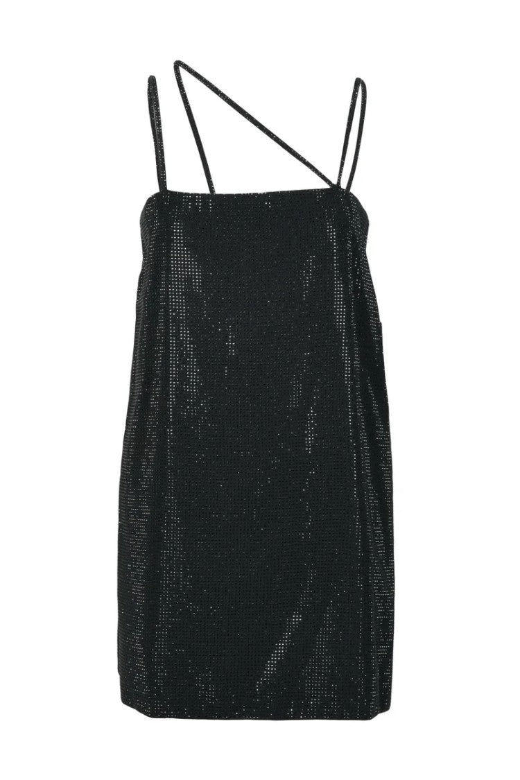 Dondup Short Dress Rhinestones Slit - Black