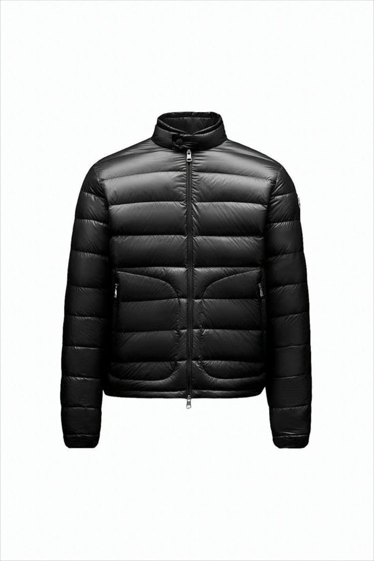 Moncler Cropped Black Puffer Jacket With Horizontal Quilting And High Collar
