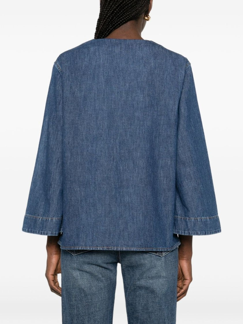 Valentino Garavani Boxy Denim Shirt With V-Neckline