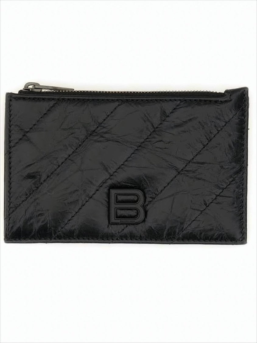 Balenciaga Textured Calf Leather Wallet With Diagonal Stitching And Raised Emblem