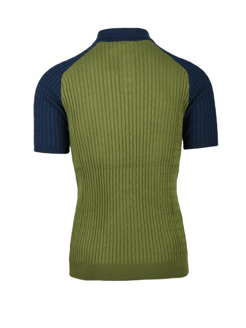 Wool & Co Blue Green Textured Knit Polo Shirt