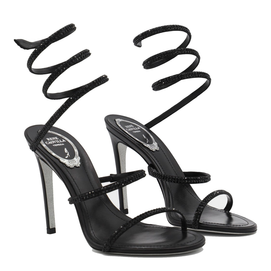 René Caovilla Black Leather Sandals