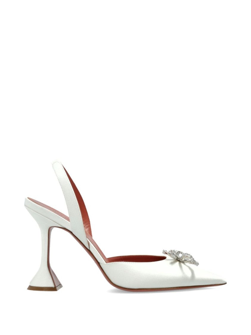 Amina Muaddi Beige Mesh Hourglass Heel Pumps