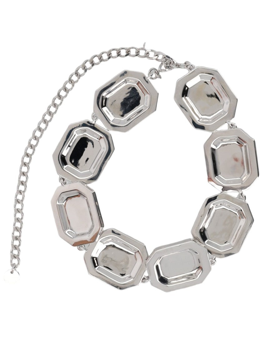Self-Portrait Geometric Statement Brass Glass Stone Necklace