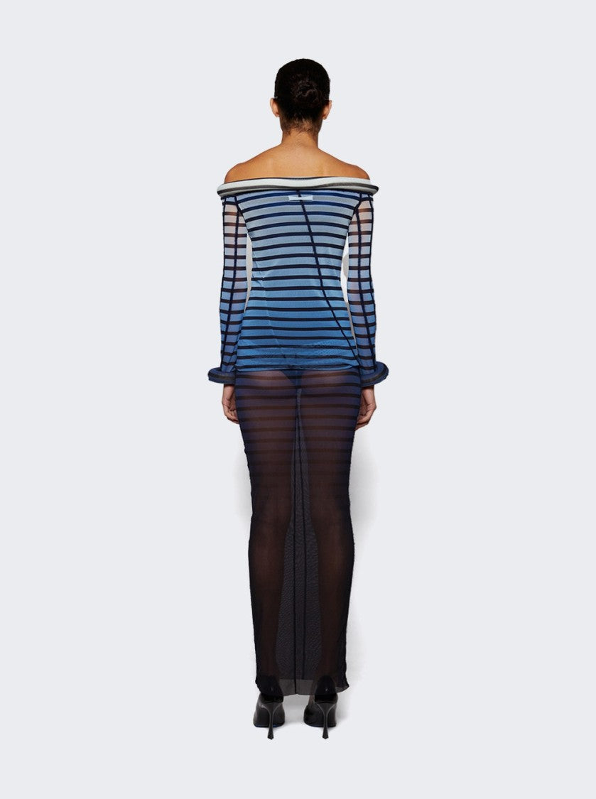 Jean Paul Gaultier Long 3D Striped Dress - Blue And Black