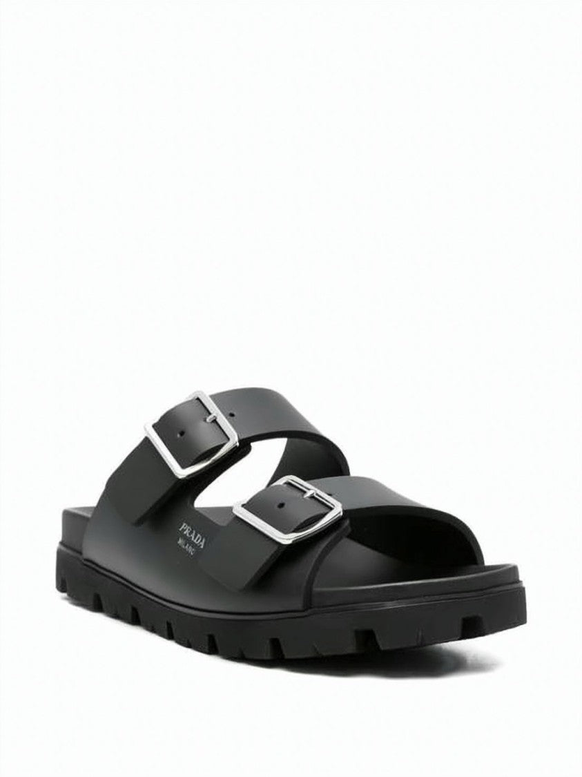 Prada Black Rubber Slide Sandals