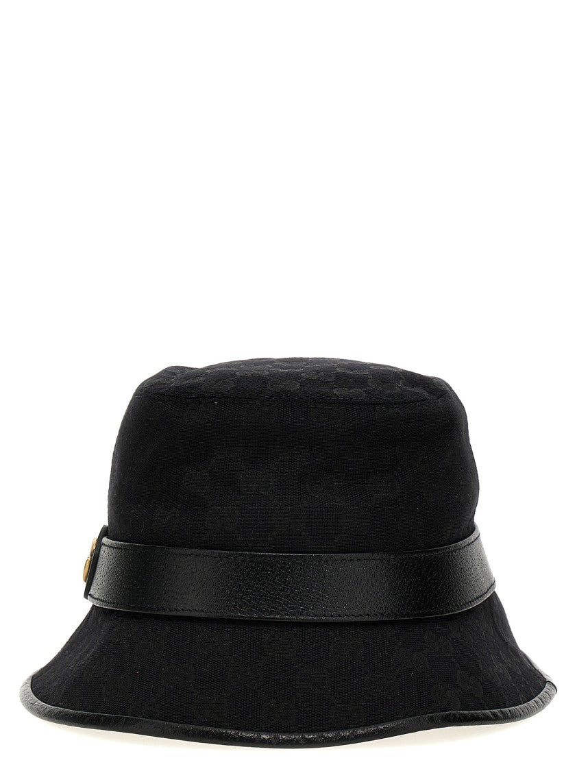 Gucci Textured Gg Fabric Cloche Hat With Leather Accents