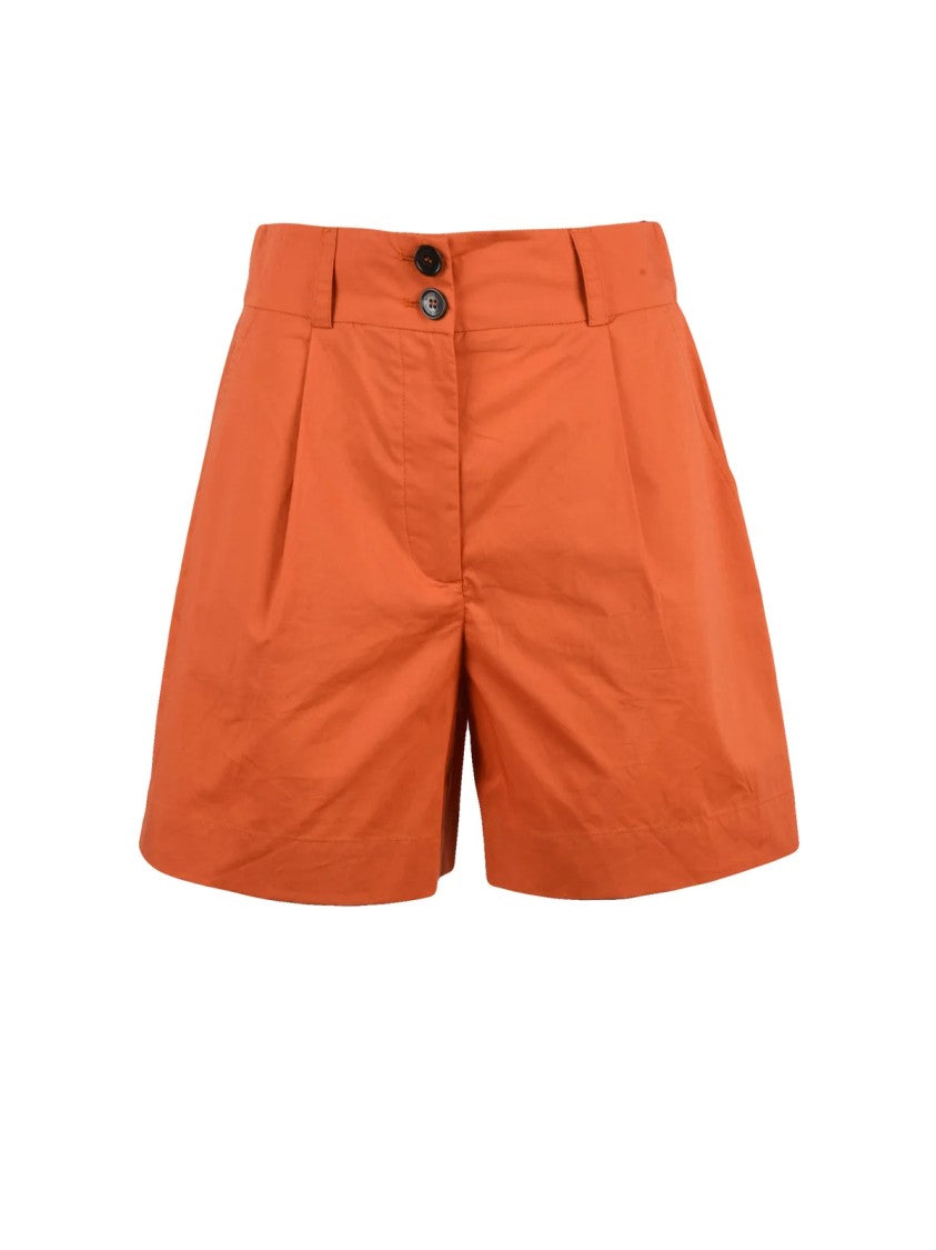 Woolrich Orange High-Waisted Pleated Detail Cotton Shorts