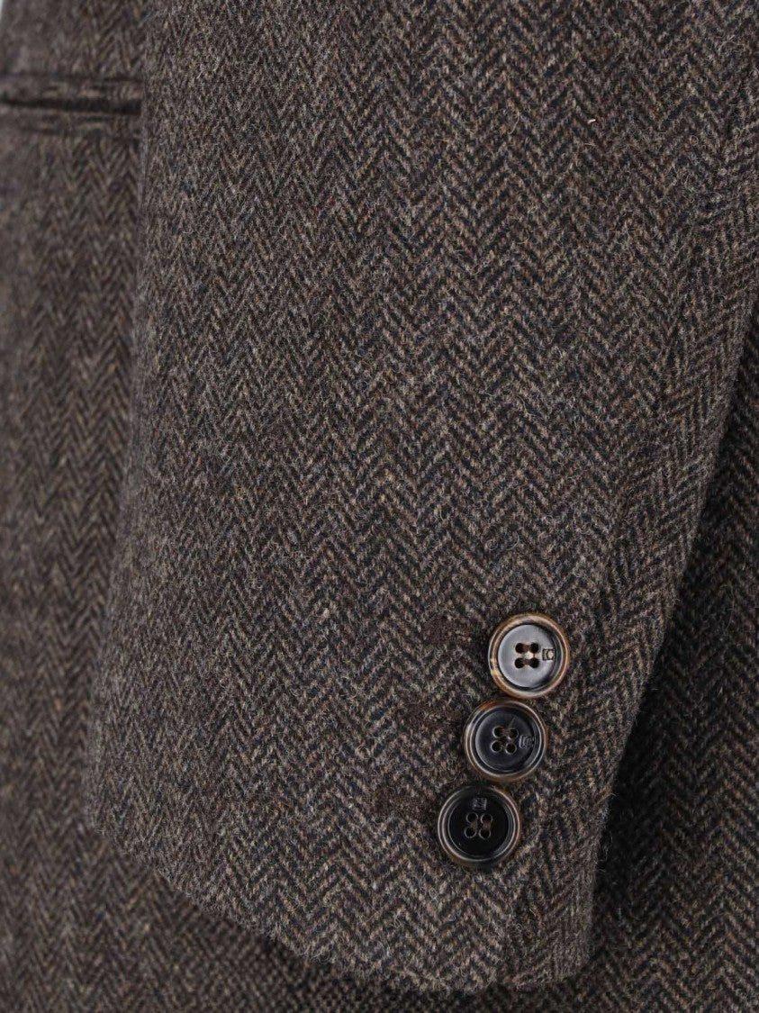 Low Classic Brown Single-Breasted Notch-Lapel Wool Blazer