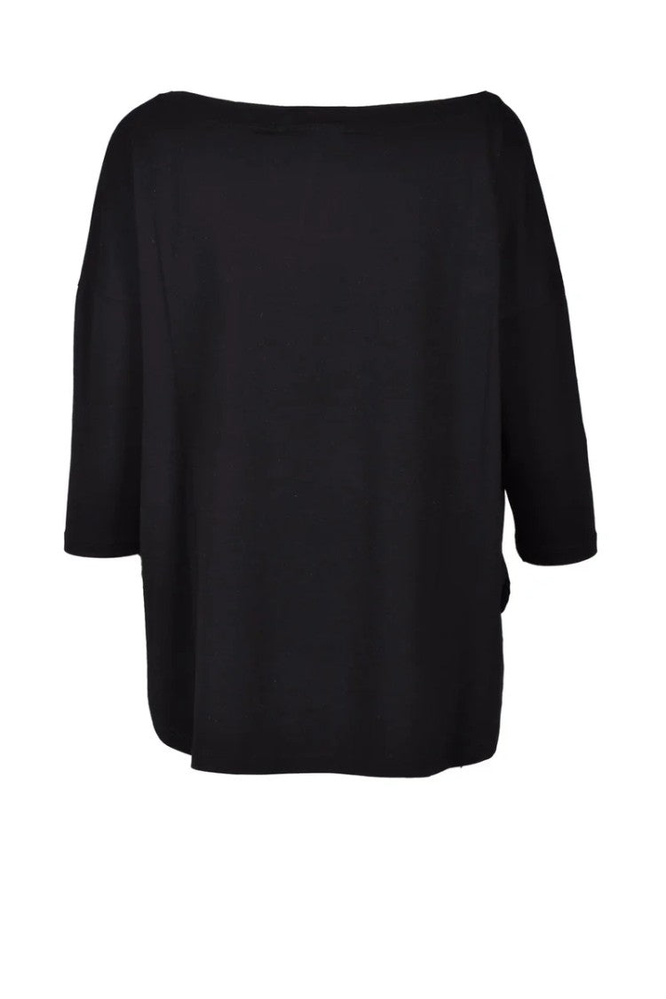 Wild Cashmere Black Crewneck Cotton-Blend T-Shirt