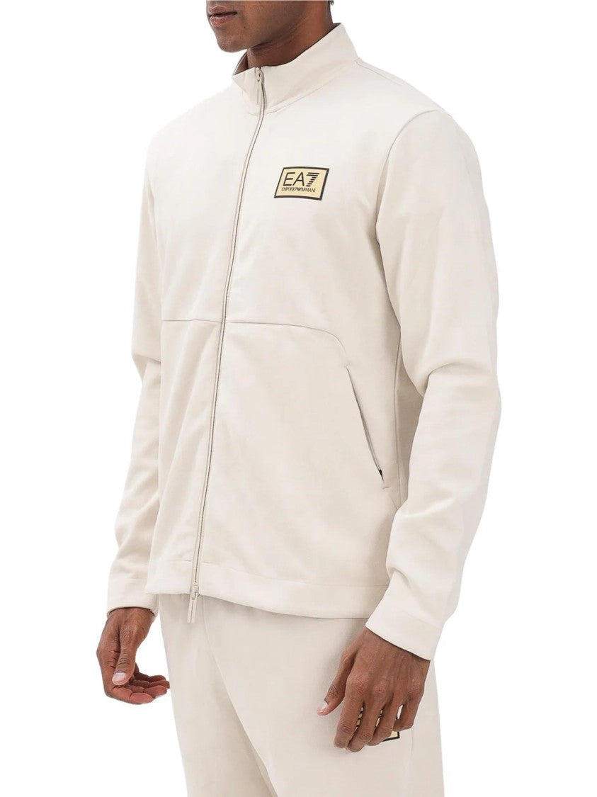 Ea7 Emporio Armani White Velvet Effect Polyester-Blend Full-Zip Sweatshirt