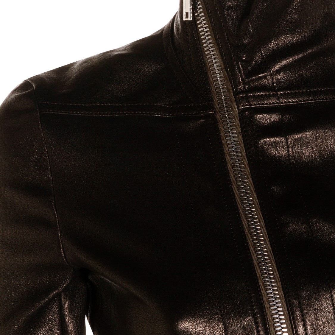 Rick Owens Fitted Asymmetrical Black Leather Jacket