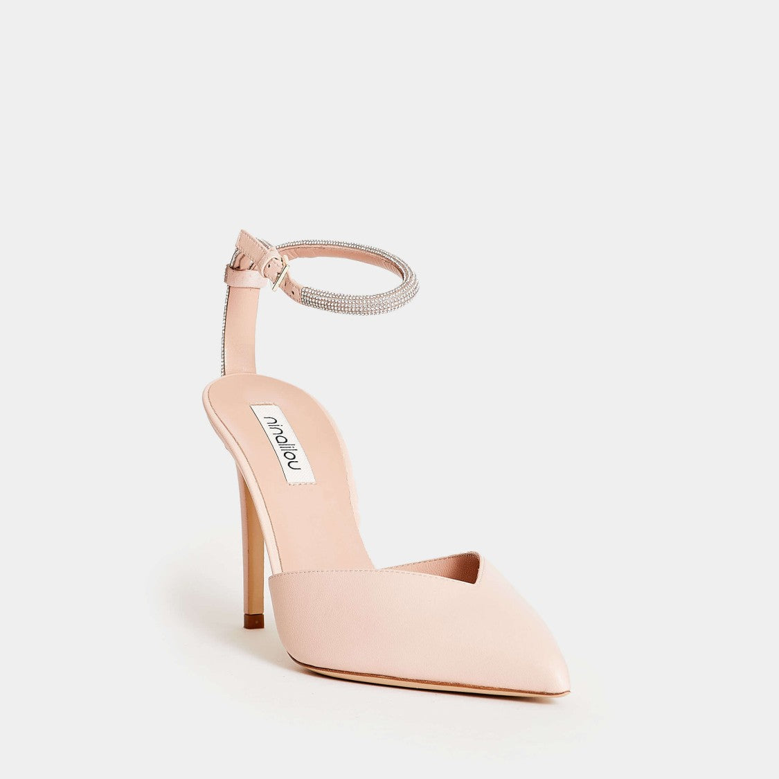 Ninalilou Pink Leather Slingback With Rhinestone Strap T 90Mm Heel
