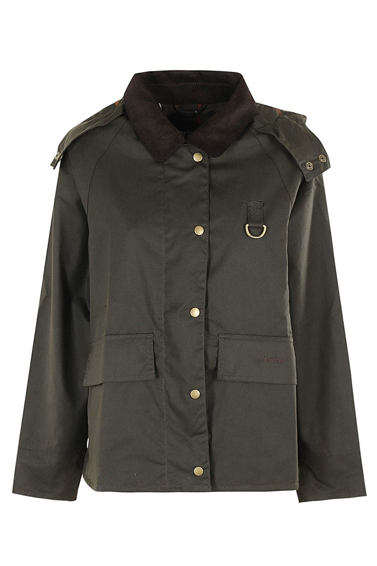 Barbour Olive Avon Wax Corduroy Collar Hooded Waxed Cotton Jacket