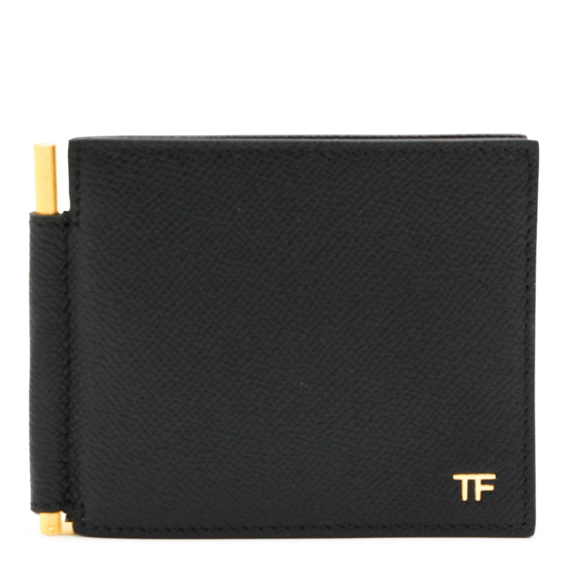 Tom Ford Textured Surface Black Bifold Wallet With Gold-Tone Clip