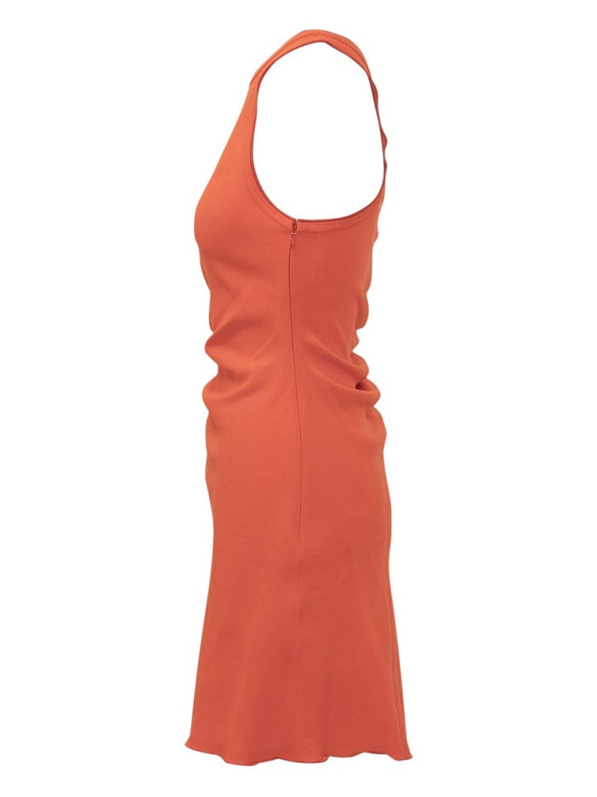 Victoria Beckham Pumpkin Orange Asymmetric Hem Dress With Round Neck