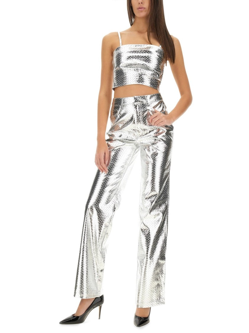 Rotate High-Waisted Metallic Finish Straight Leg Pants