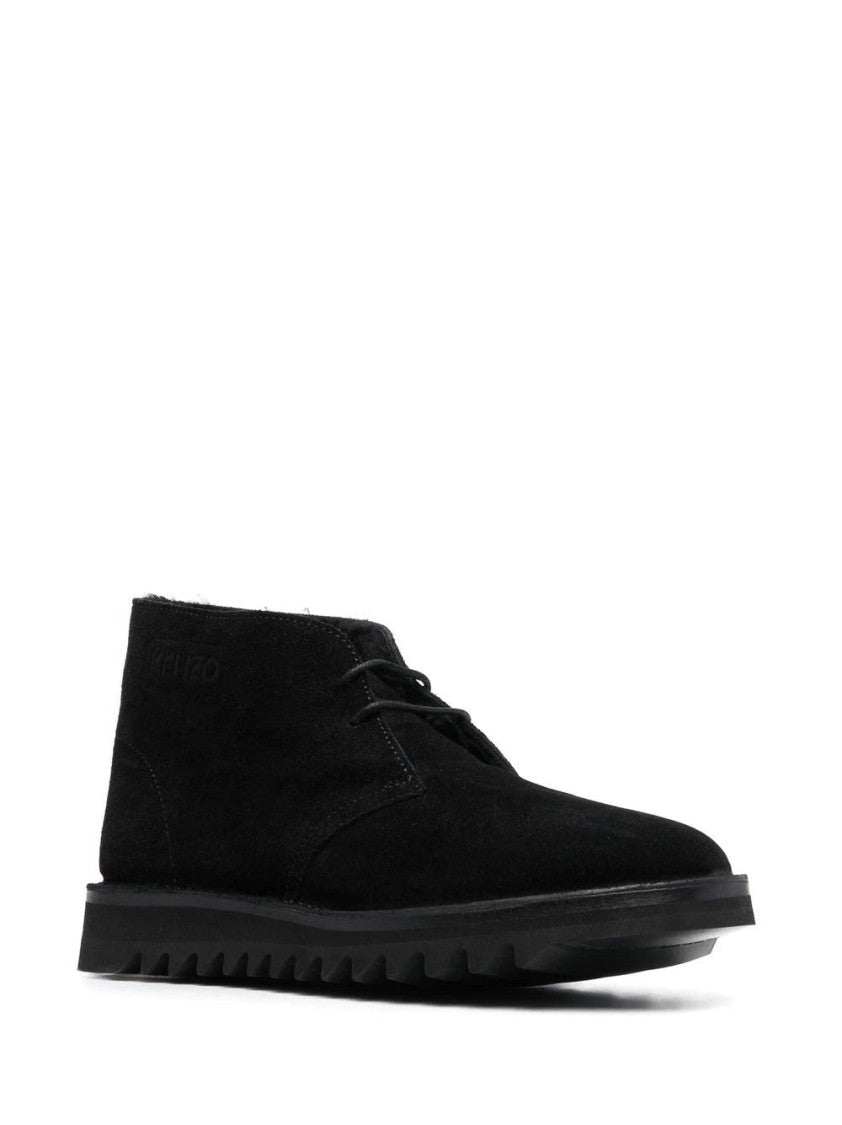 Kenzo Lace-Up Black Ankle Boots With Minimalist Design