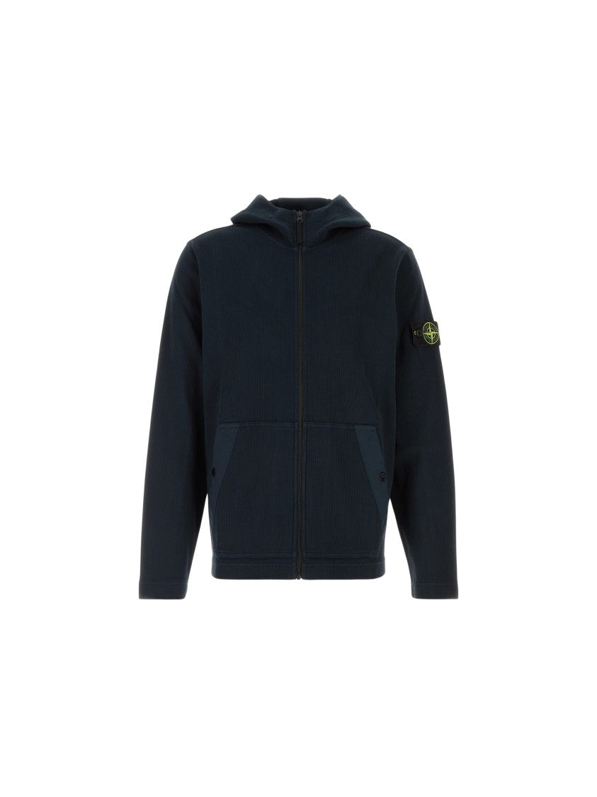 Stone Island Hooded Cardigan With Ribbed Texture And Button-Closure Pockets