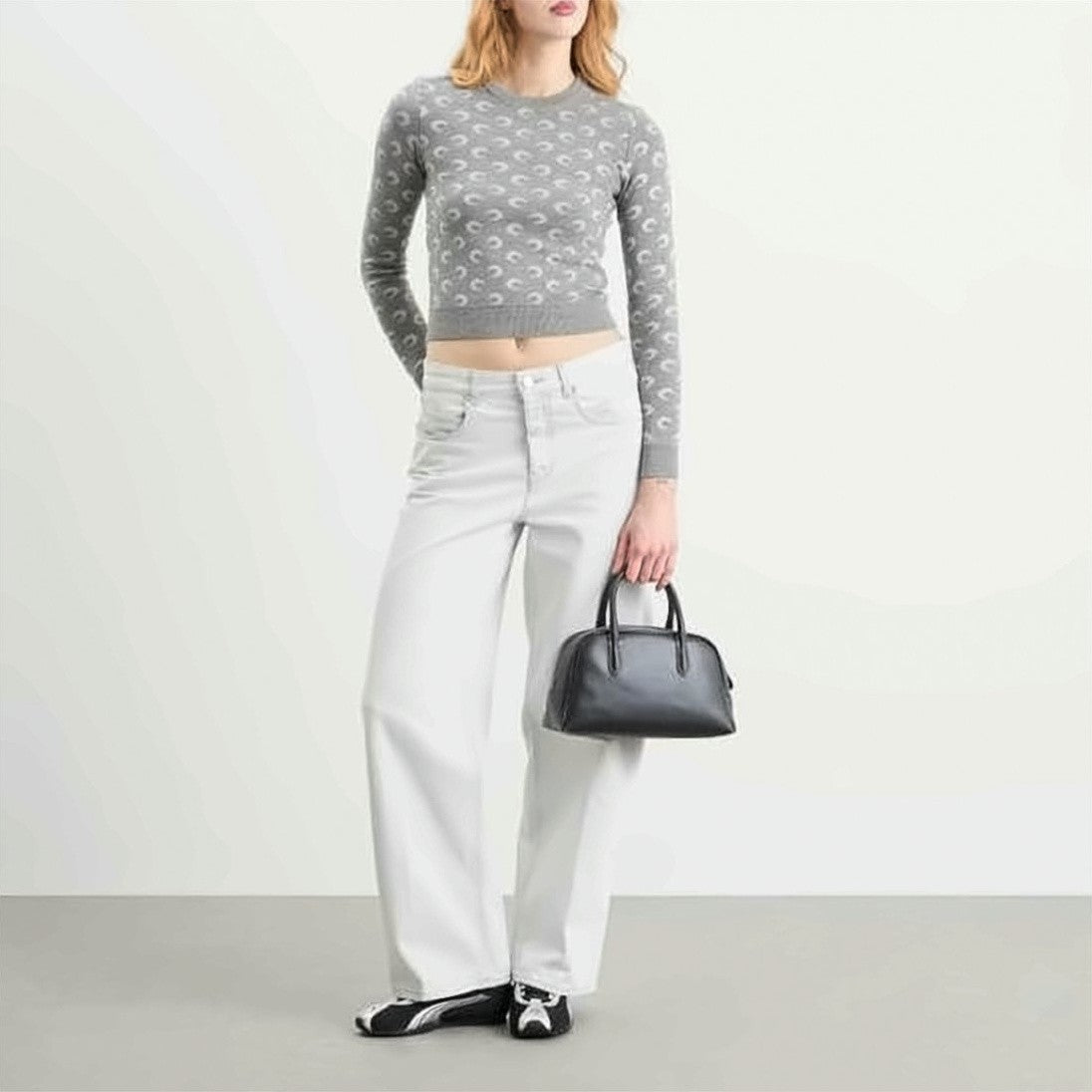 Marine Serre Crescent Moon Pattern Grey Knit Sweater