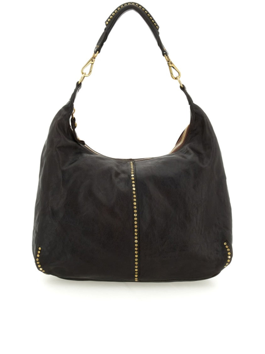 Campomaggi Large Slouchy Handbag With Textured Leather And Decorative Studs