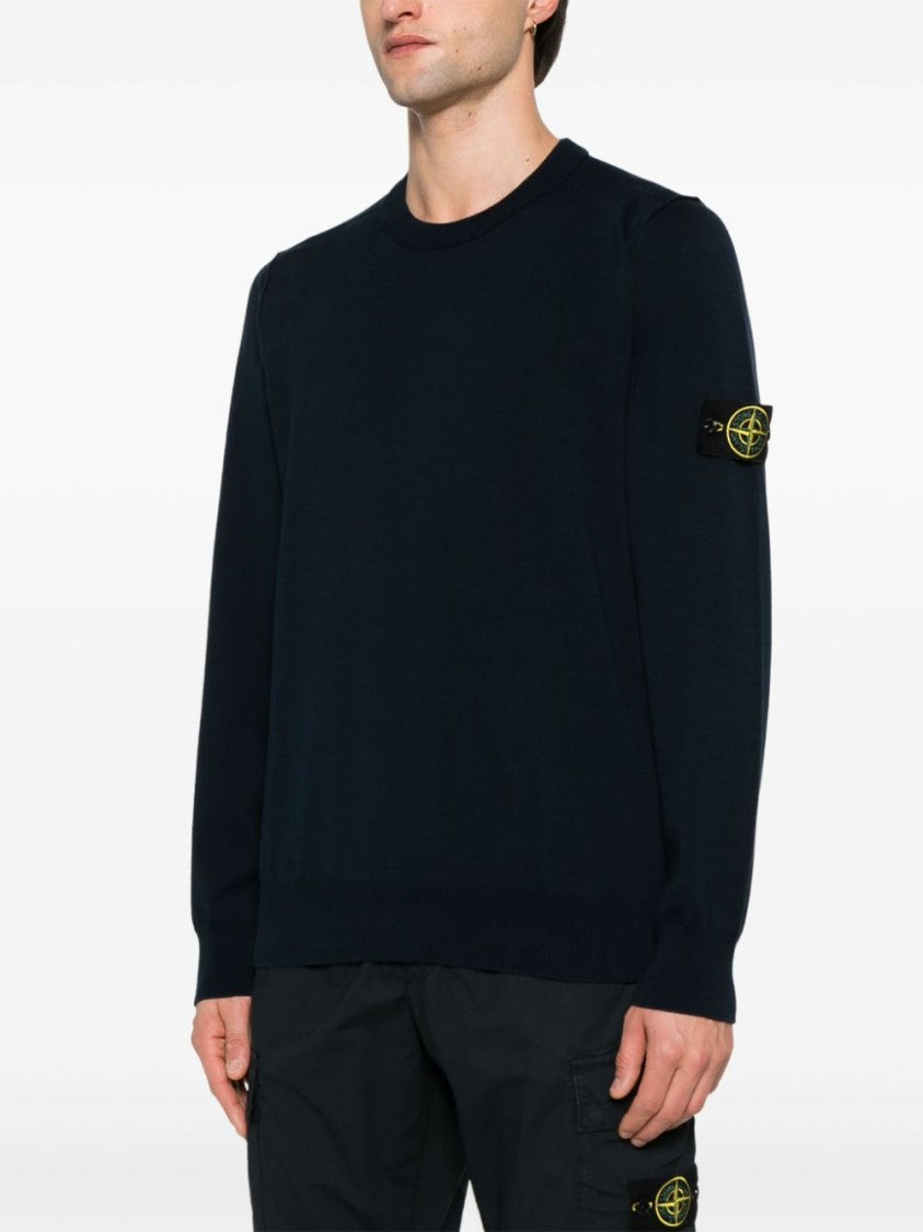 Stone Island Blue Crew Neck Cotton Knit Sweater