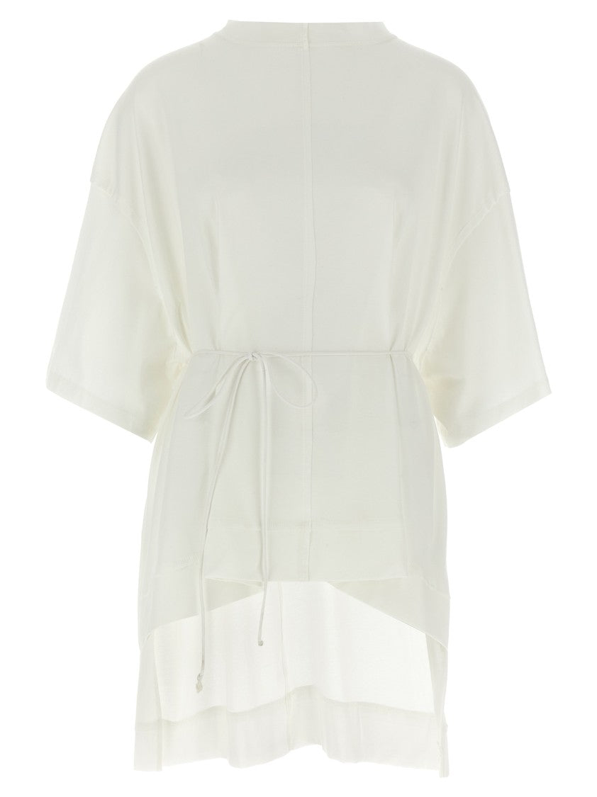 Di.La3 Pari' Asymmetrical White T-Shirt With Waist Belt