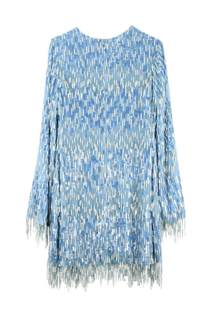 Elisabetta Franchi Short Charleston Sequin Dress - Light Blue