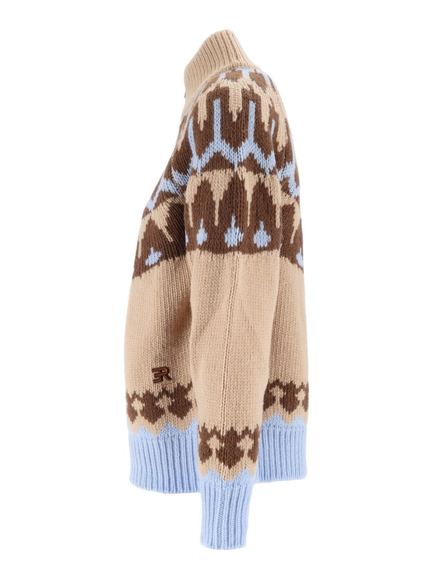Ermanno Scervino Patterned High Ribbed Collar Knit Cardigan