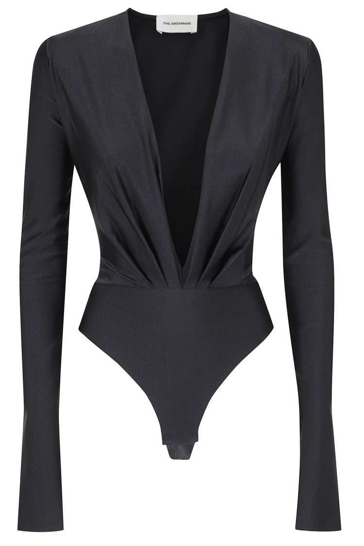 The Andamane Black Zelda Deep V-Neck Contouring Bodysuit