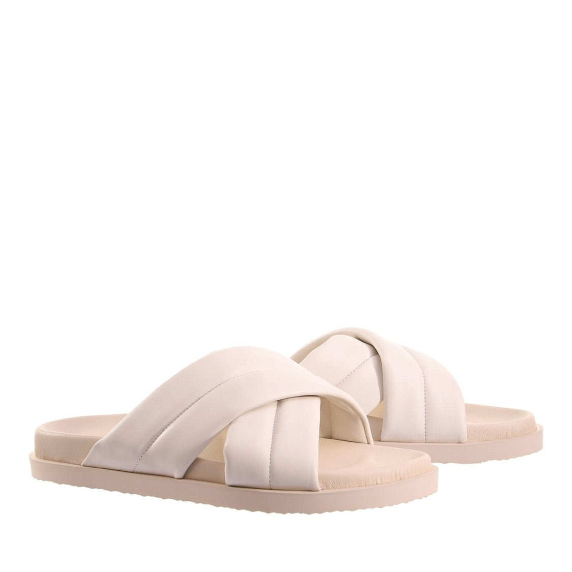 Högl Beige Tessa Padded Crisscross Leather Slippers