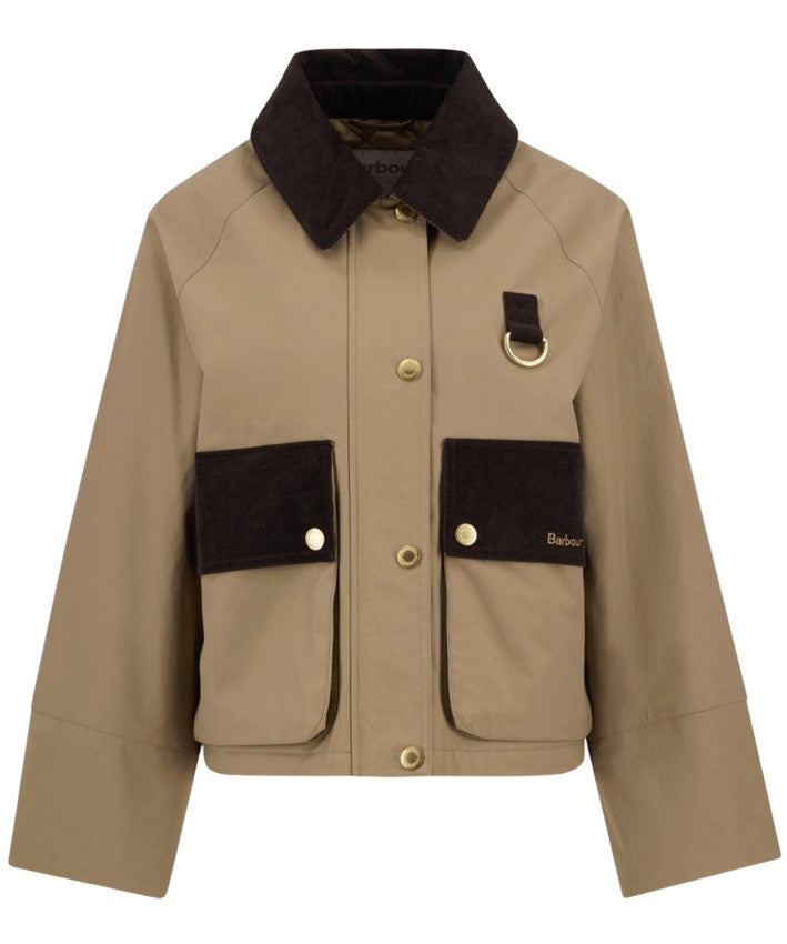 Barbour Military Brown Jacket With Corduroy Trim And Bold Cuffs