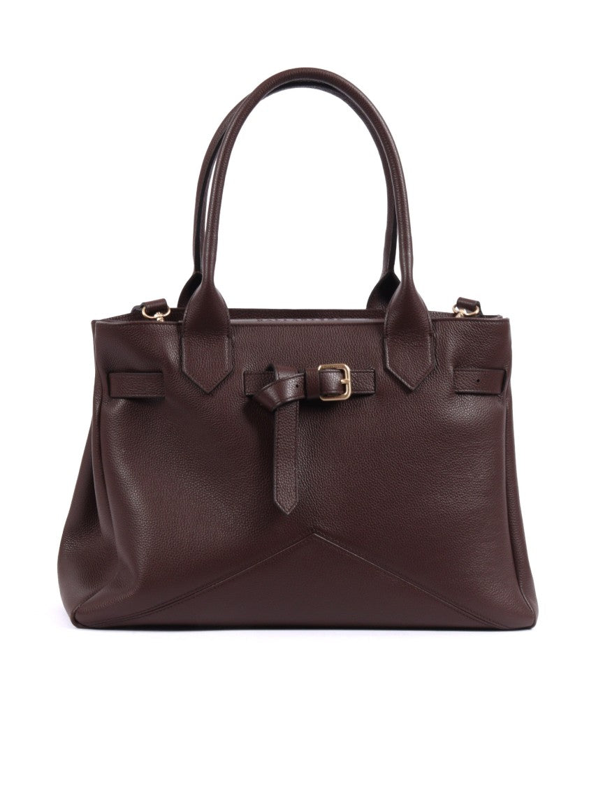 Ballantyne Medium Structured Gold-Buckle Leather Top-Handle Bag