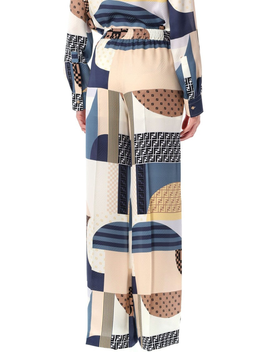 Fendi Silk Patchwork Print Trousers