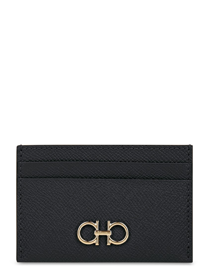 Ferragamo Textured Black Wallet With Prominent Logo