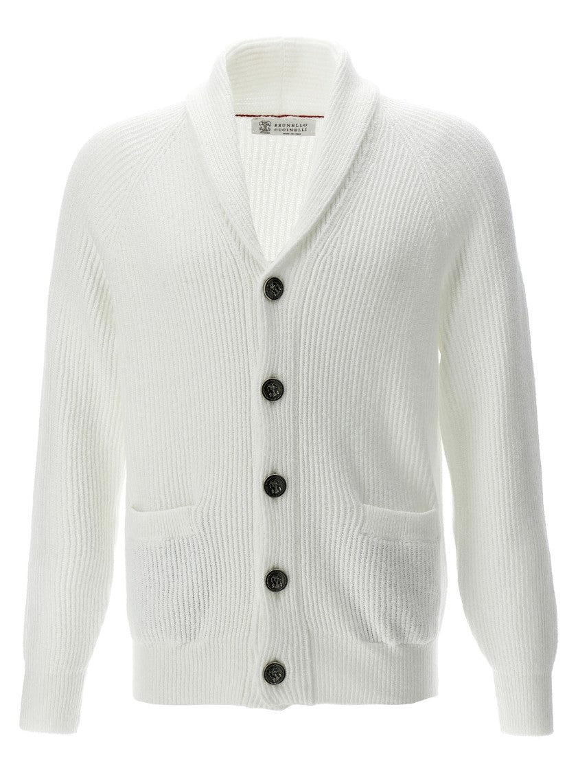 Brunello Cucinelli Half-Ribbed Cotton Gauze Shawl Cardigan