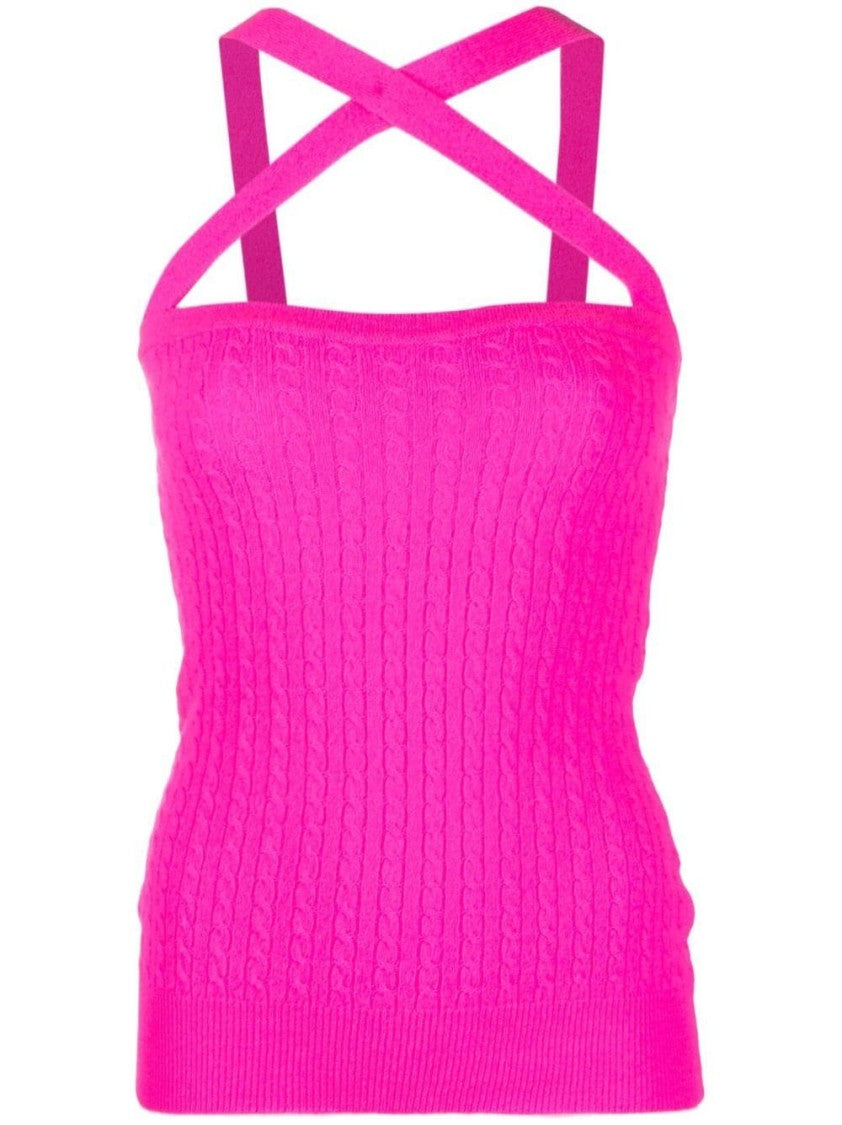 Patou Fuchsia Pink Cable-Knit Halterneck Top