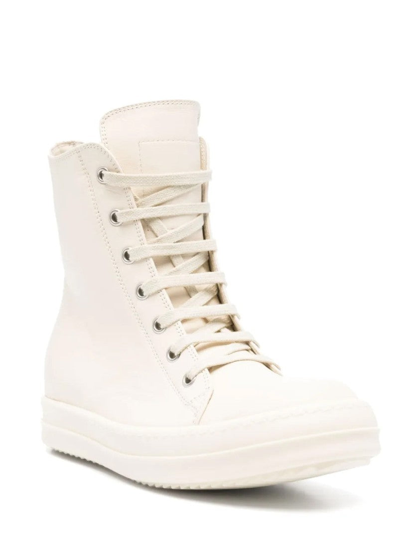 Rick Owens High-Top White Leather Sneakers