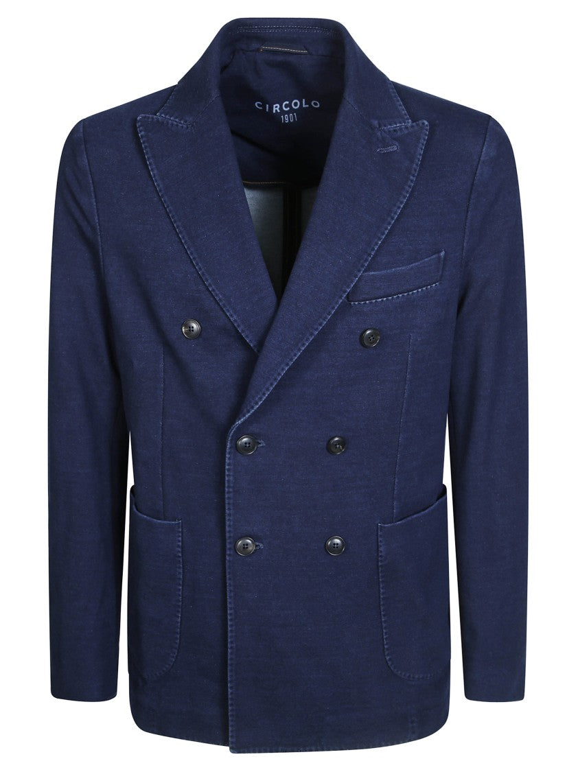 Circolo Cotton-Blend Double-Breasted Denim Jacket