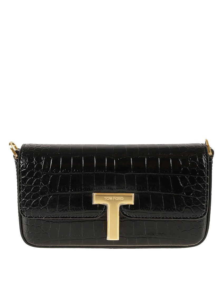 Tom Ford Mini Clutch Bag In Embossed Black Crocodile Leather