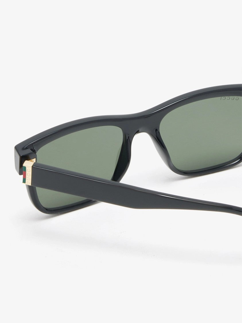Gucci Black Rectangular Green Lens Gold Sunglasses