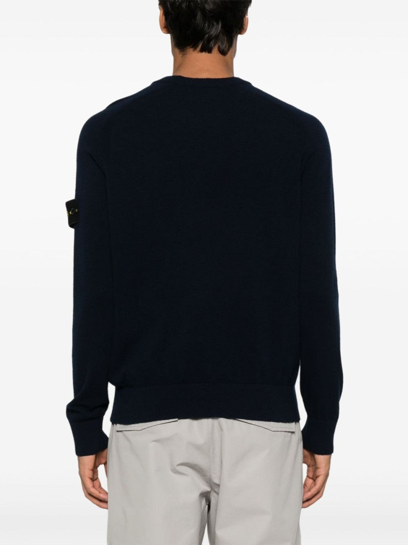 Stone Island Crewneck Sweater In Lightweight Geelong Wool With Logo Badge