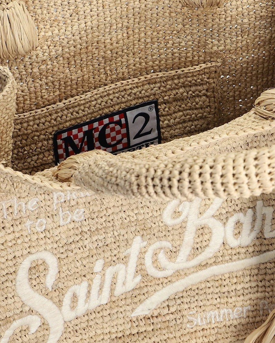 Mc2 Saint Barth Rectangular Raffia Tote Bag With Embroidered Logo