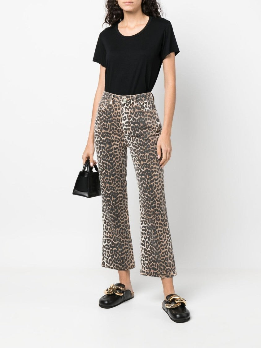Ganni Multicolor Animal Print Cotton Crop Jeans