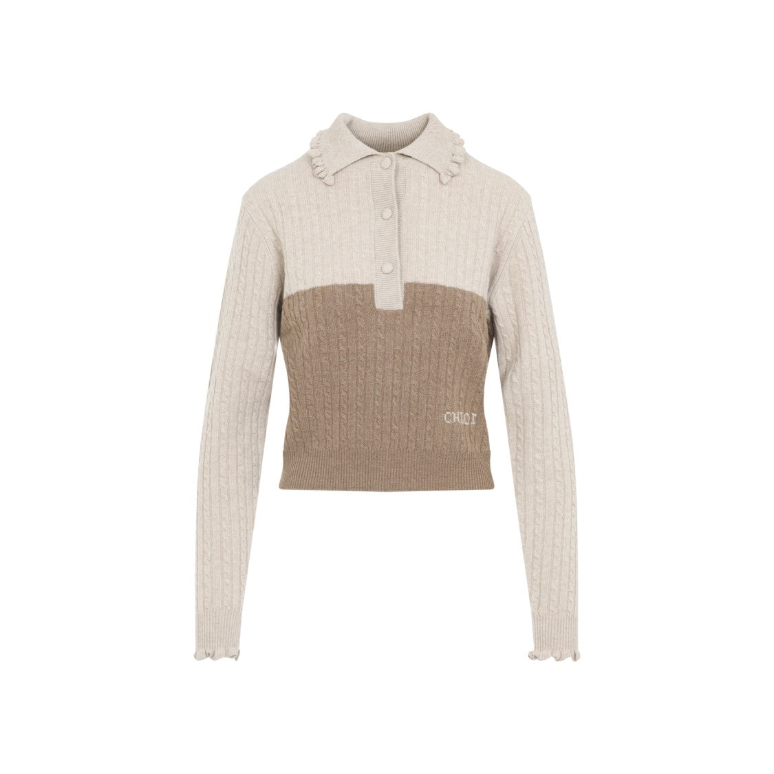 Chloé Cropped Two-Tone Cable Knit Sweater