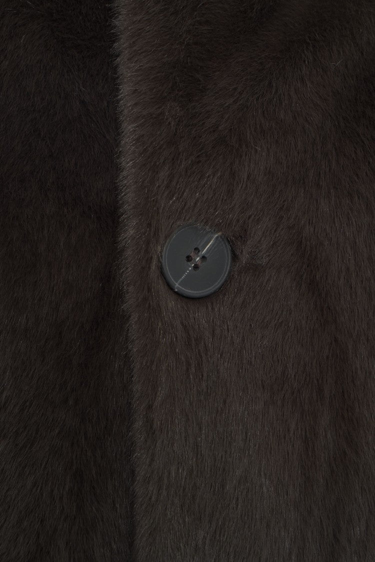 Gimo's Brown Faux Fur Coat With Classic Collar And Button Closure